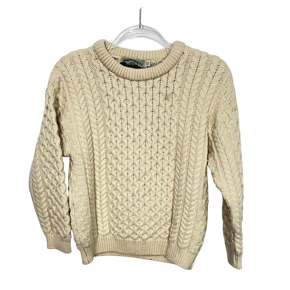 Aran Crafts Cable Knit Sweater Womens S Cream Merino Wool Ireland Fisherman